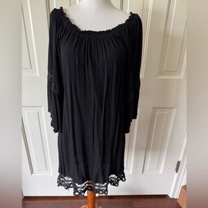 Flying Tomato Black Rayon Off the Shoulder Shift Dress